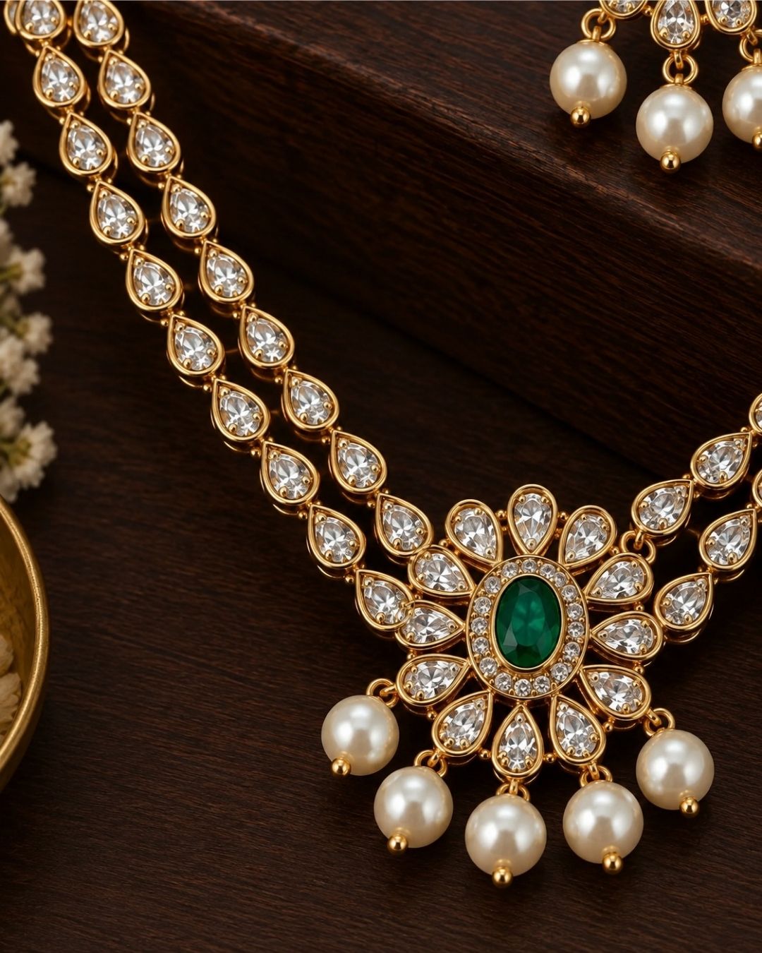Elegant Double Layer Zircon Diamond Necklace Set