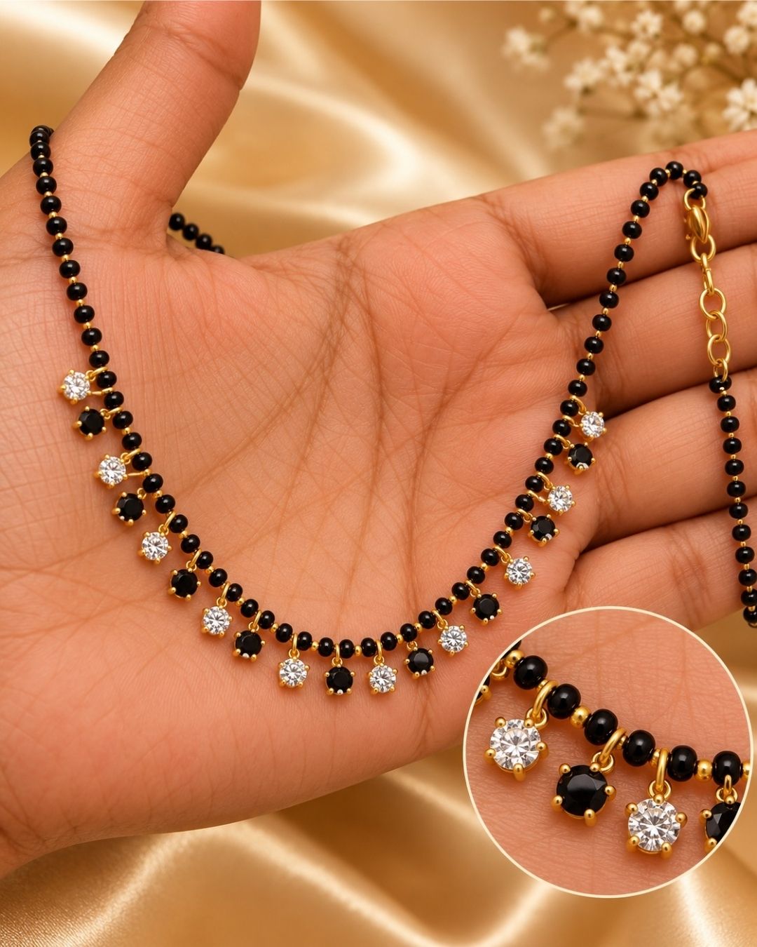 Zircon Diamond Gold Plated Solitaire Mangalsutra Set