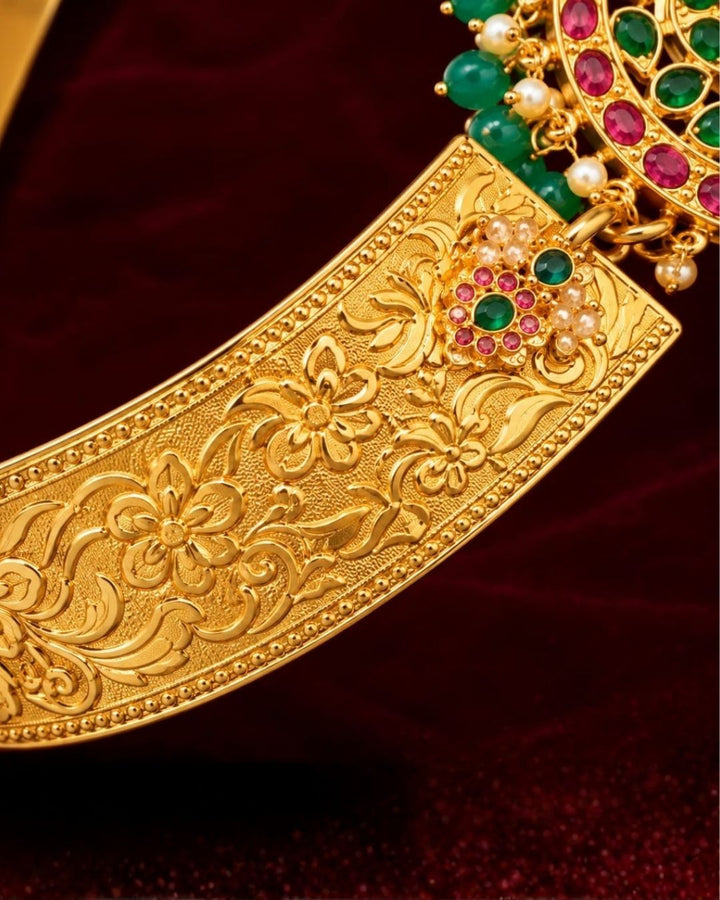 Gold Plated Designer Kamarbandh Hip Belt with Multicolor Stones
