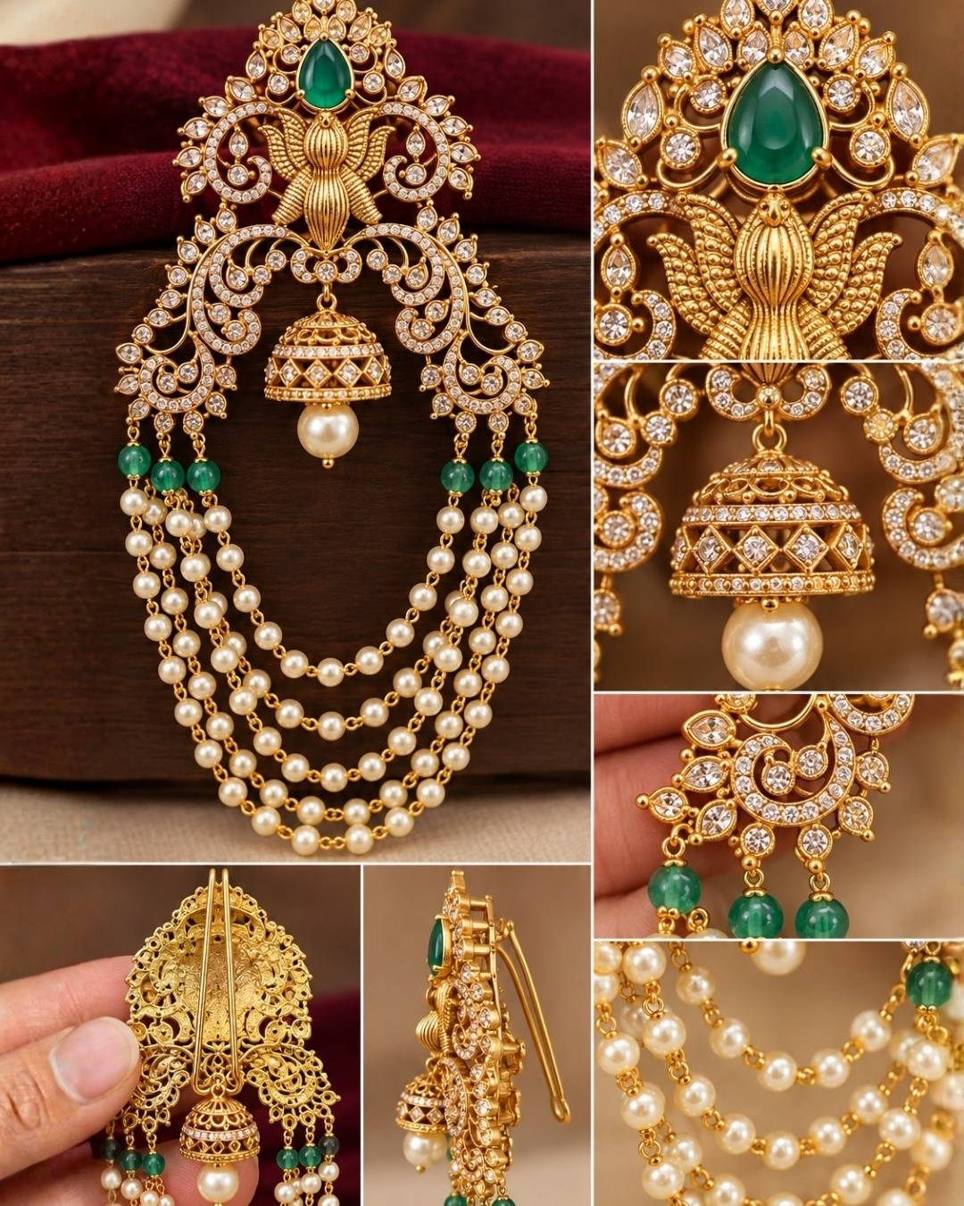Kundan Gold Plated Emerald Matt Finish Hair Accessories c106020