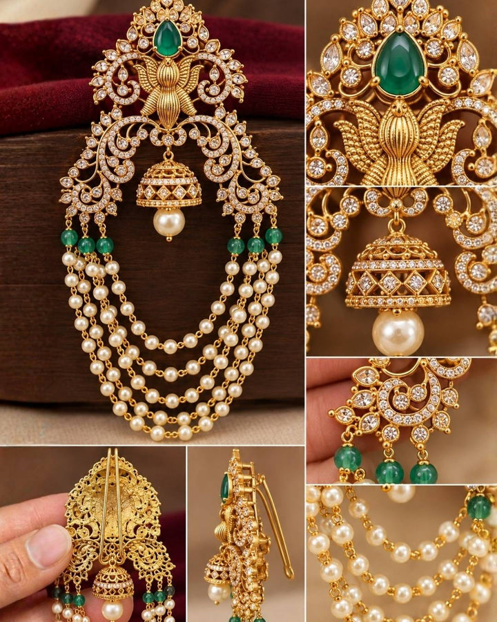 Kundan Gold Plated Emerald Matt Finish Hair Accessories c106020