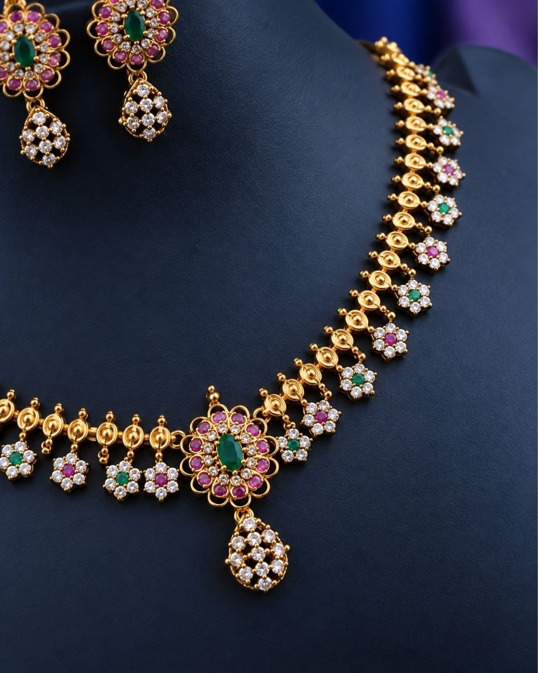 Gold Plated Kemp Floral Necklace With Earrings