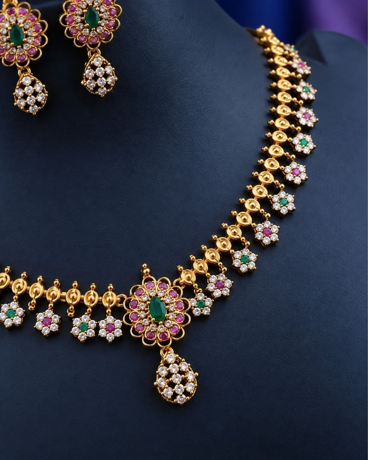 Gold Plated Kemp Floral Necklace With Earrings