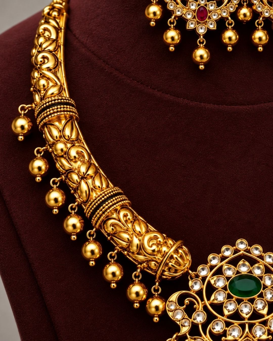 Jadau Kundan Gold Plated Beads Antique Necklace with Earrings