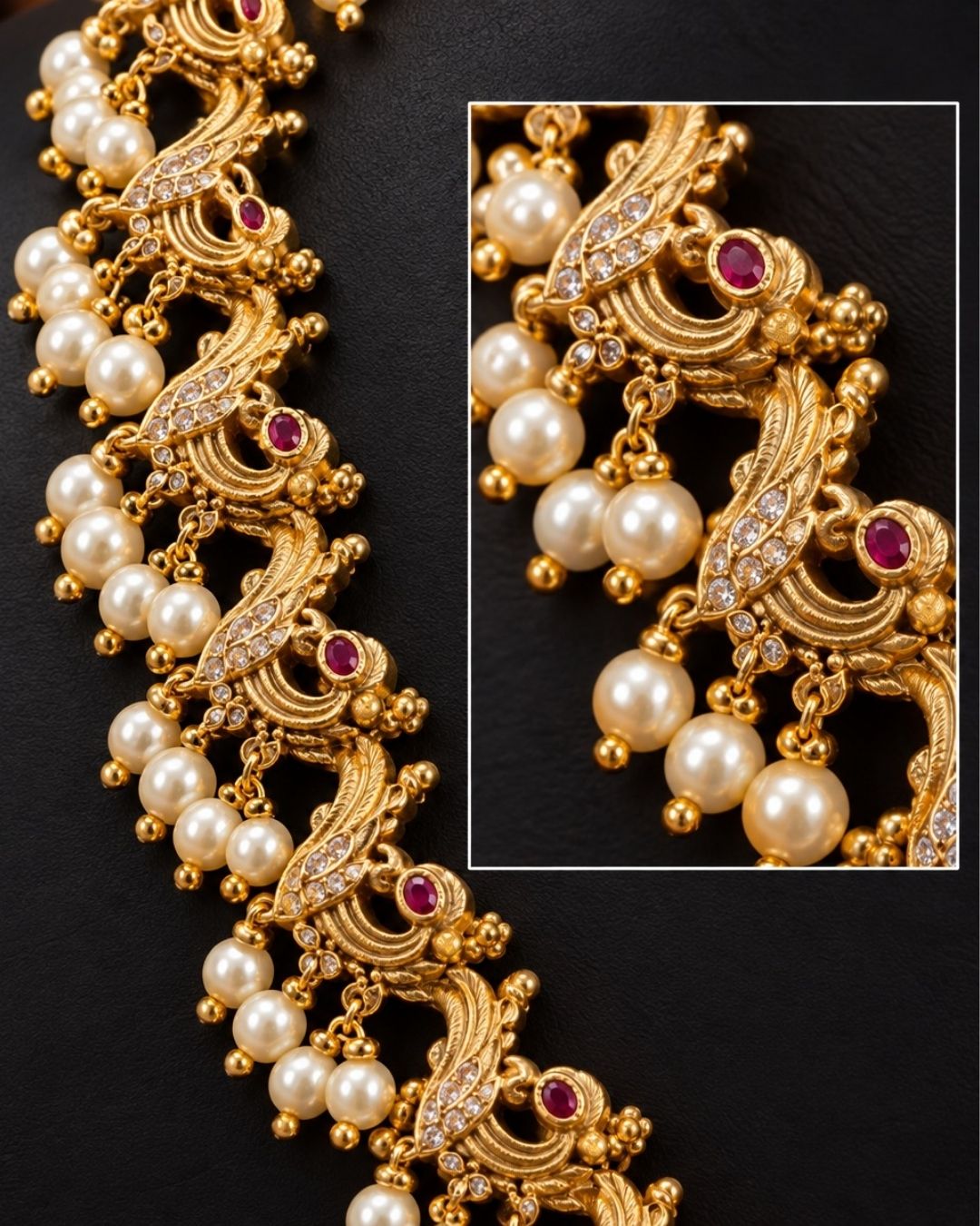 Gold Plated Jadau Kundan Peacock Pearl Necklace Set