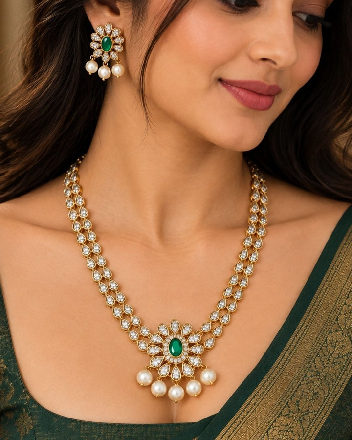Elegant Double Layer Zircon Diamond Necklace Set