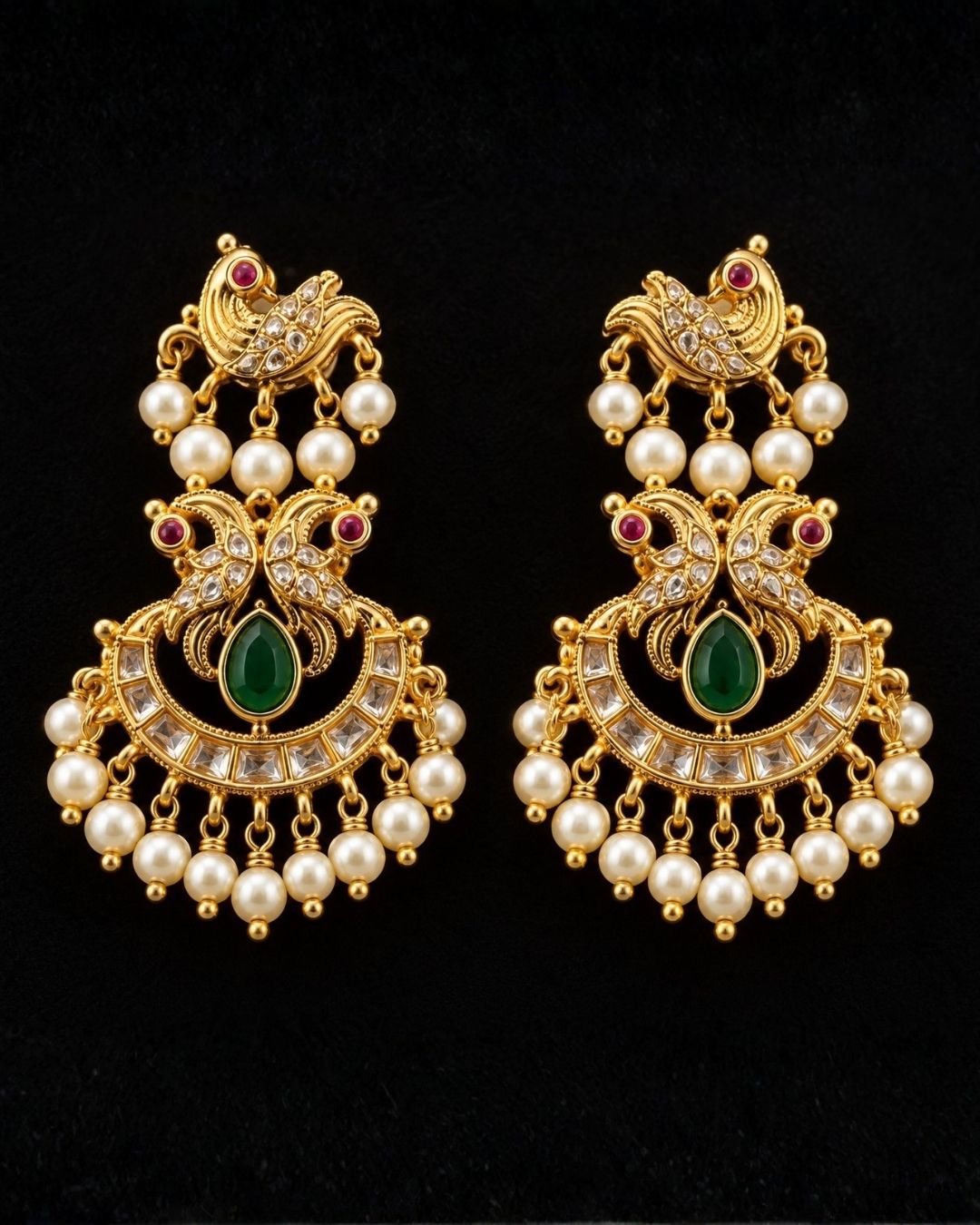 Gold Plated Jadau Kundan Peacock Pearl Necklace Set