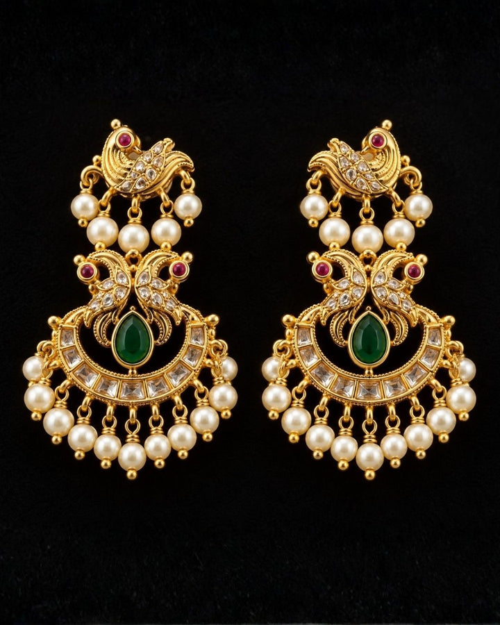 Gold Plated Jadau Kundan Peacock Pearl Necklace Set
