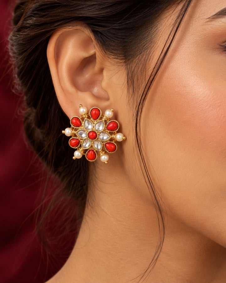 Gold Plated Floral Coral Studs