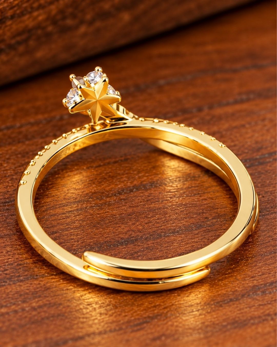 Zircon Gold Plated Adjustable Star Ring