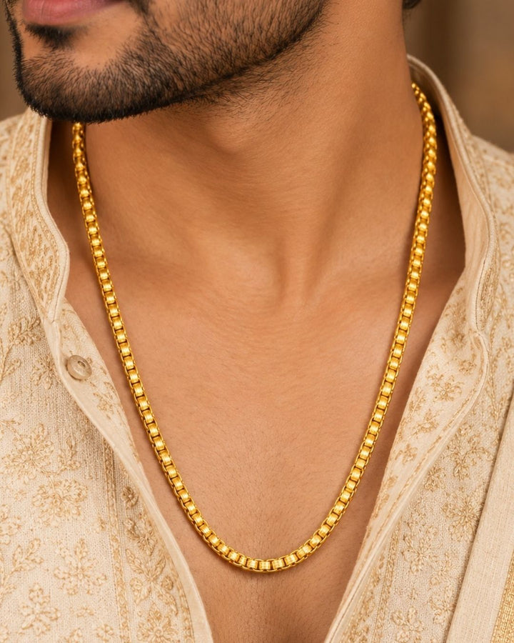 Gold Plated Men’s Stylish Textured Chain