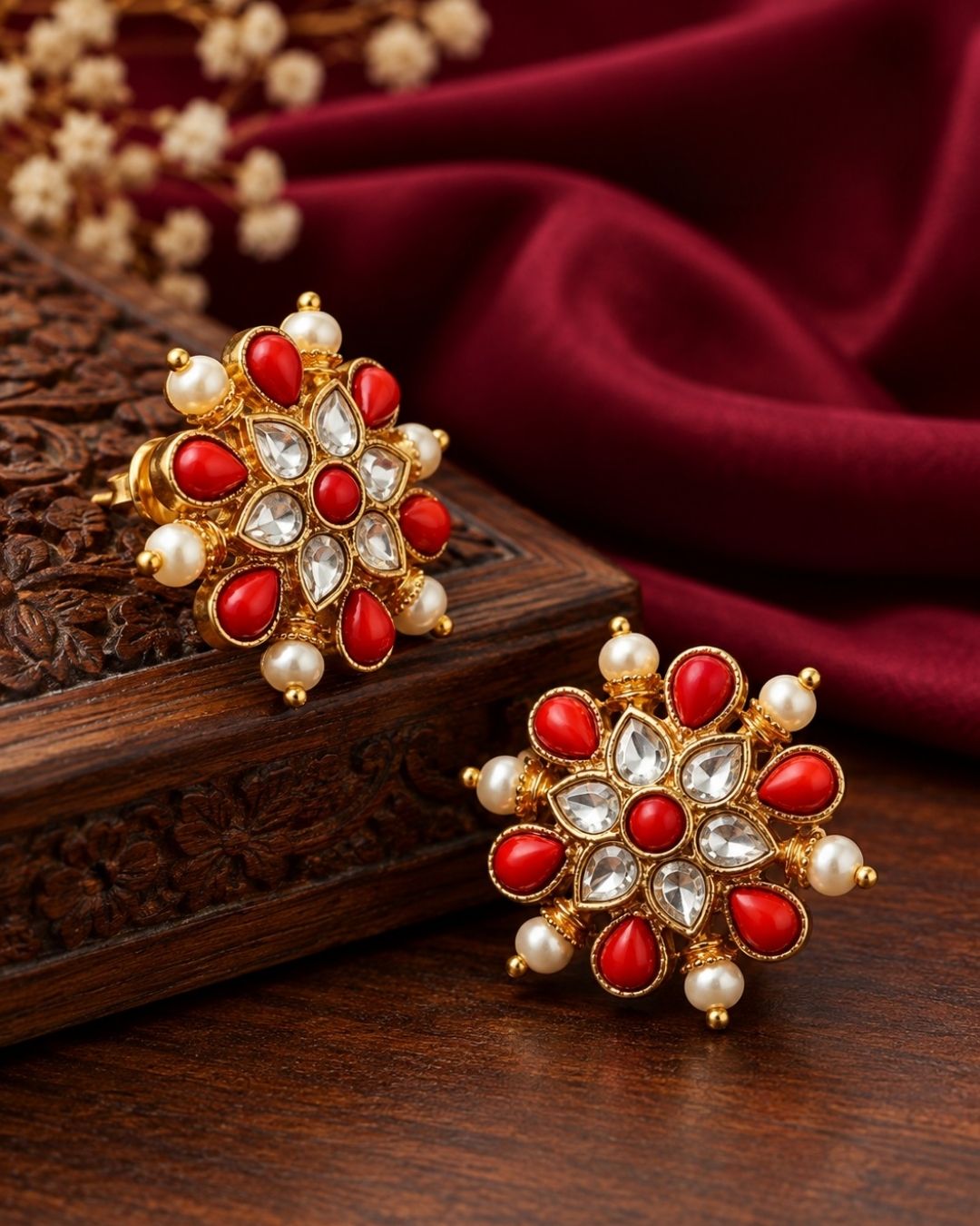 Gold Plated Floral Coral Studs