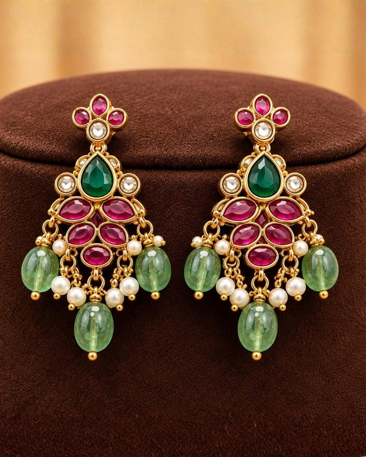 Kundan Gold Plated Real Kempu Necklace Set