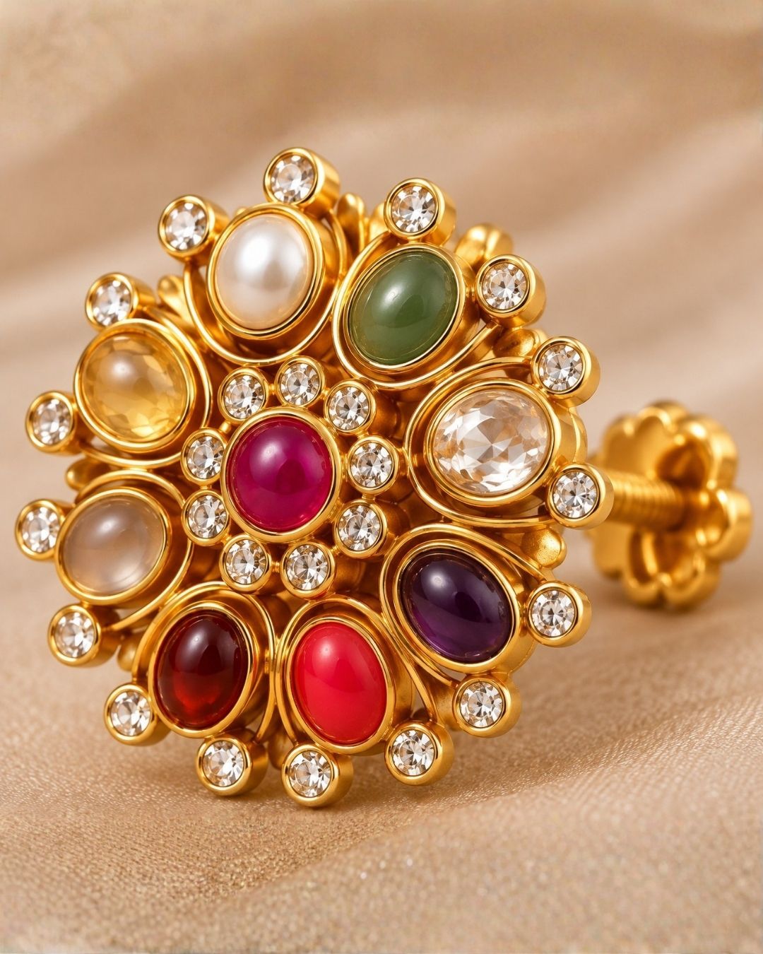 Kundan Gold Plated Navaratna Studs
