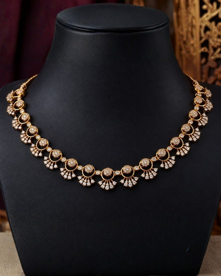 Zircon Diamond Gold Plated Scalloped Choker Set