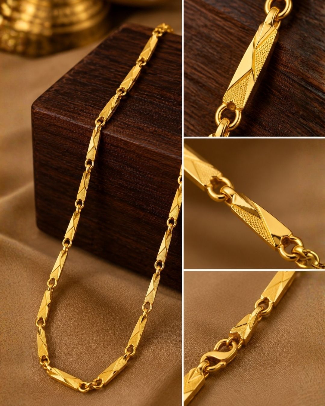 Premium Gold Plated Link Pattern Neck Chain For Men