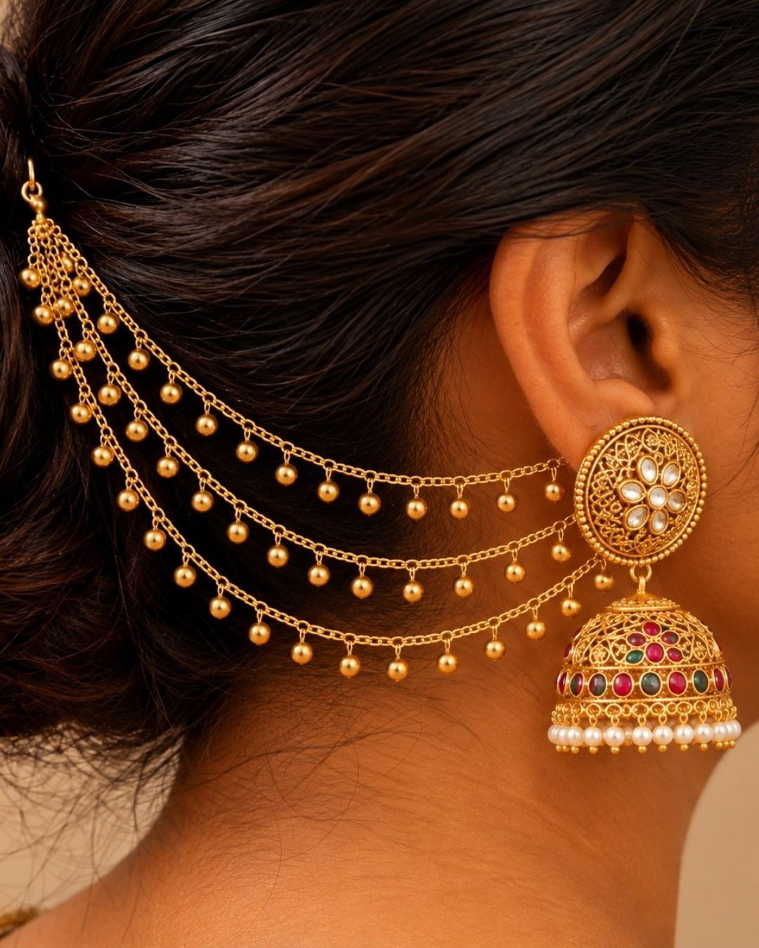 Gold Plated Multi-Layer Beaded Earchains