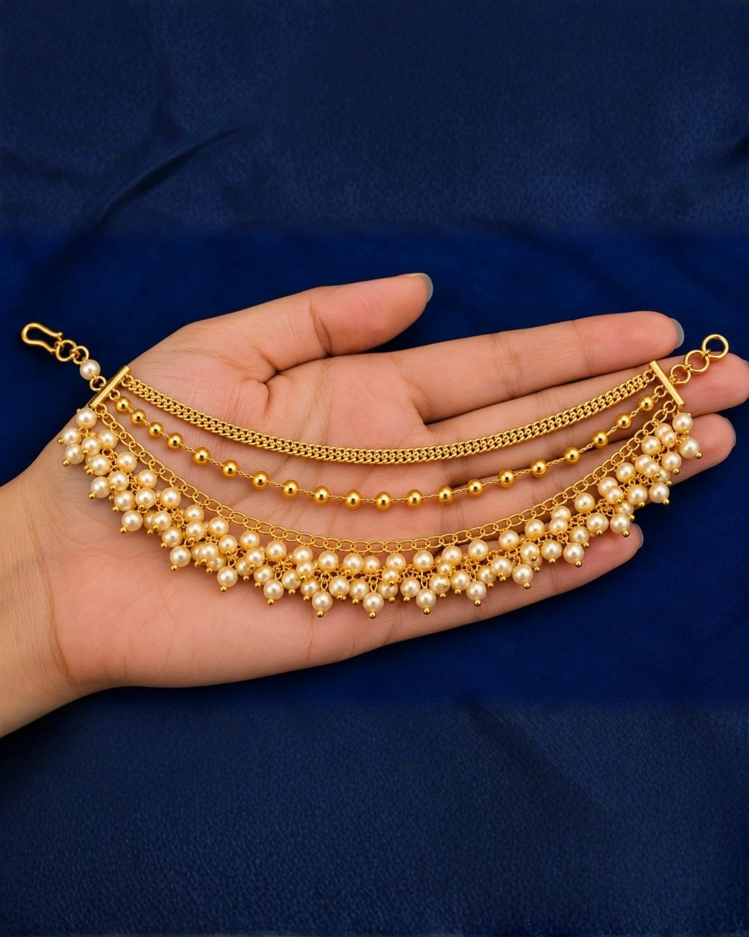 Gold Plated Traditional Multi-Layer Pearl Ear Chains