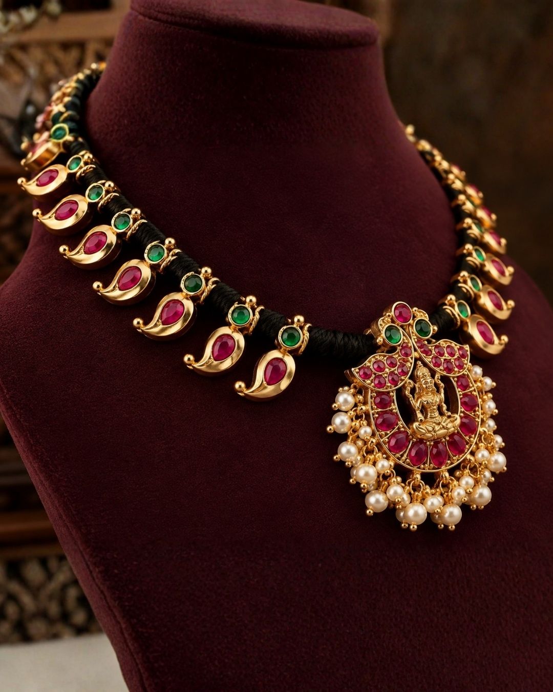 Jadau Kundan Kemp Lakshmi Necklace Set