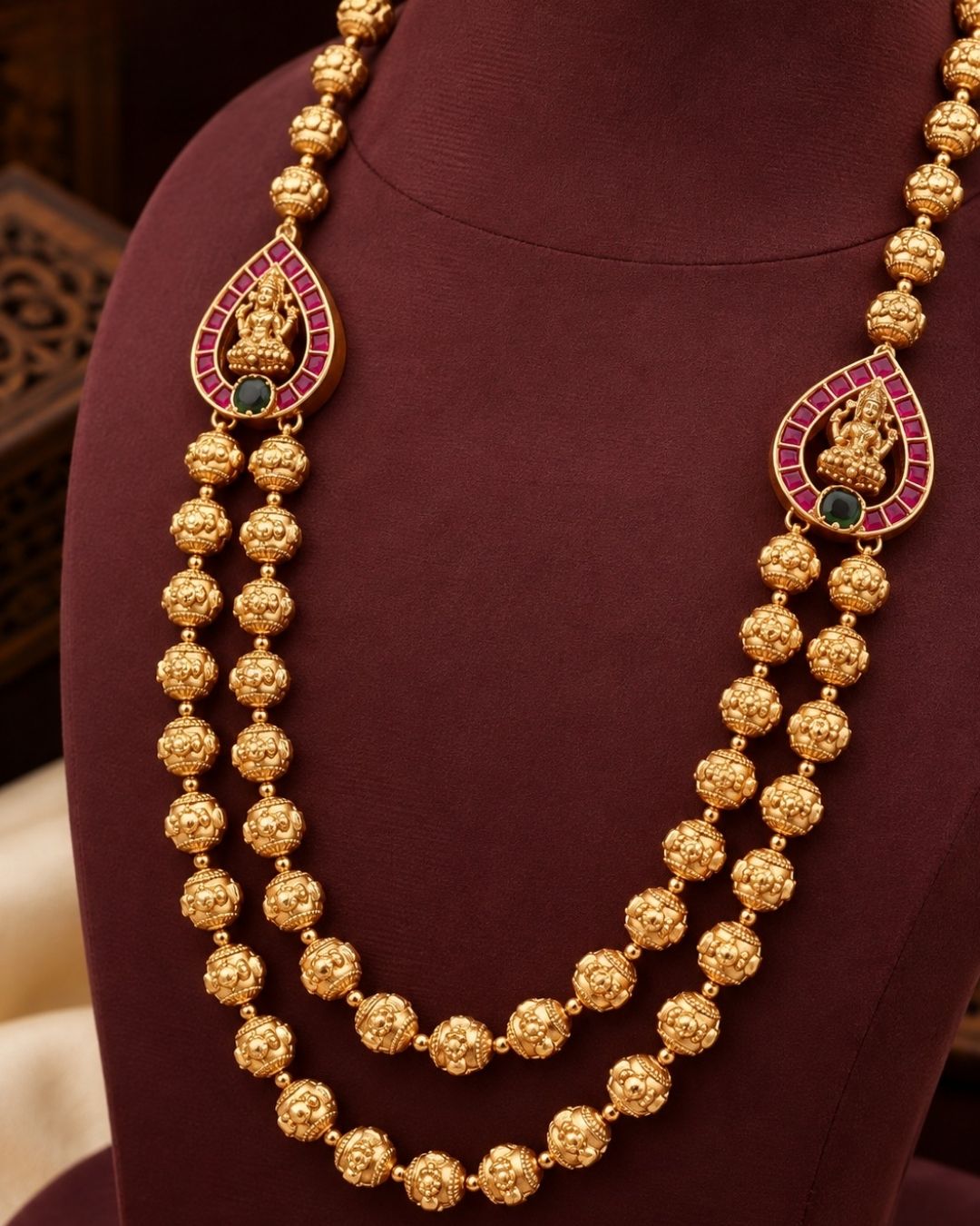 Gold Plated Laxmi Beads (Mala ) Necklace Set