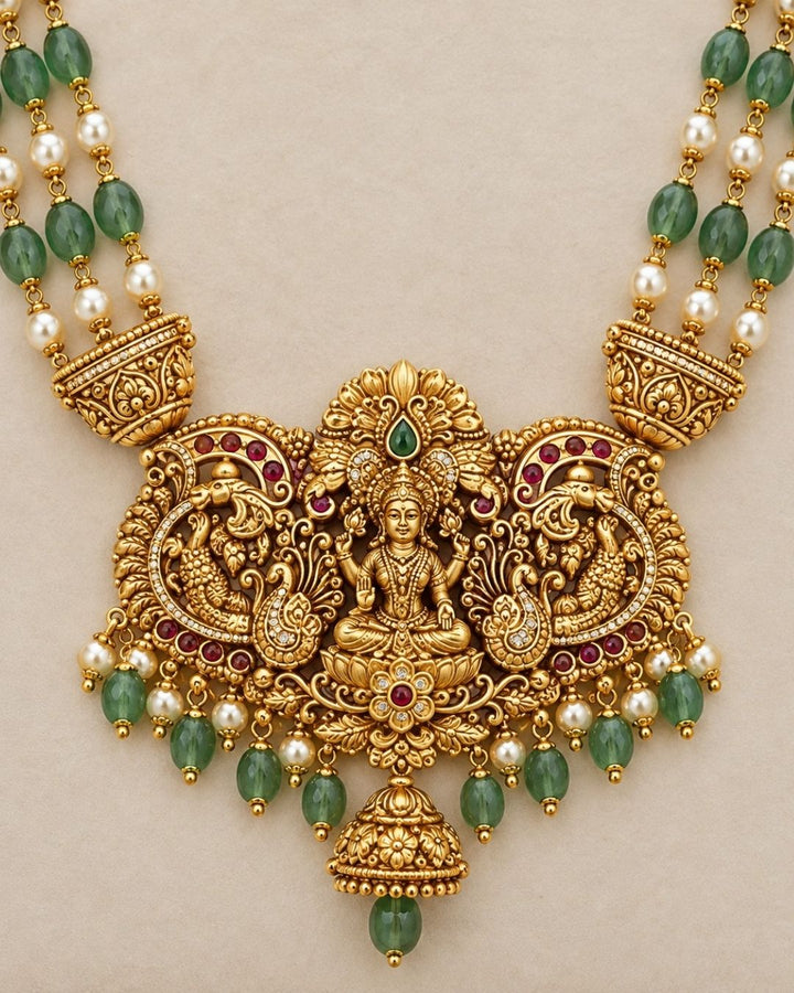 Gold Plated Elegant Laxmi Temple Beaded Necklace Set