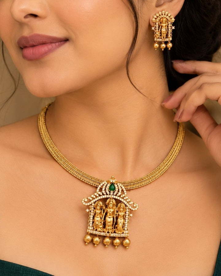 Gold Plated Ram Parivar Detachable Necklace set