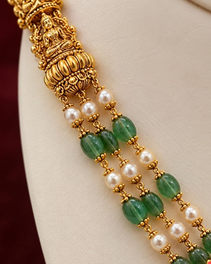 Gold Plated Elegant Laxmi Temple Beaded Necklace Set