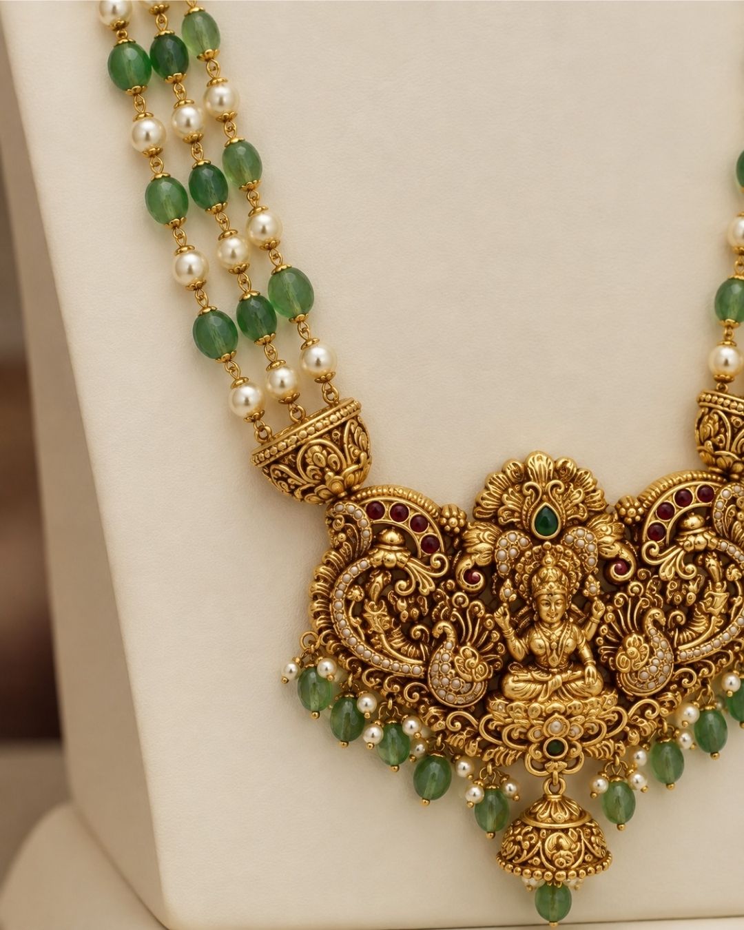 Gold Plated Elegant Laxmi Temple Beaded Necklace Set