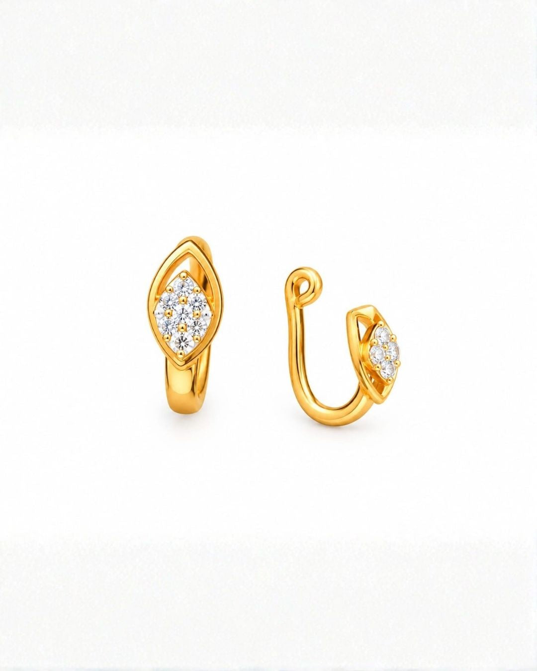 Gold Plated Leaf-Shaped Crystal Nose Pin