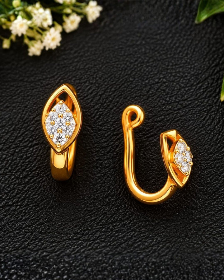 Gold Plated Leaf-Shaped Crystal Nose Pin