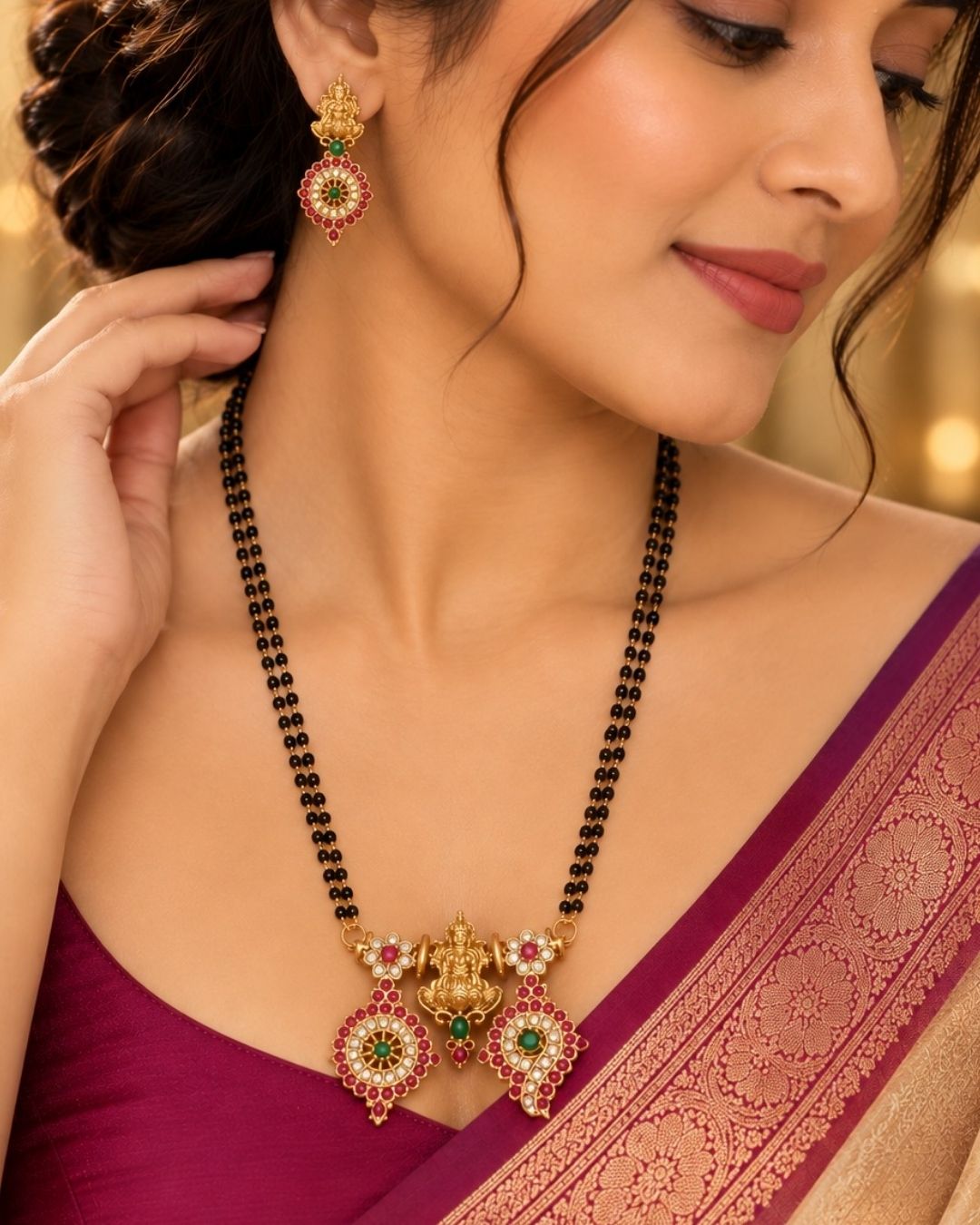 Gold Plated Real Kemp Laxmi Mangalsutra Set