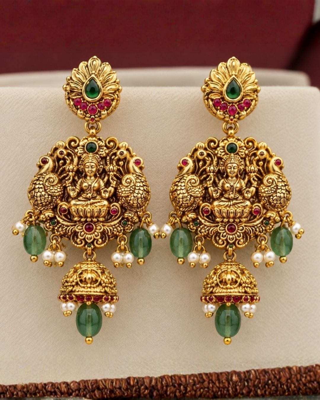 Gold Plated Elegant Laxmi Temple Beaded Necklace Set