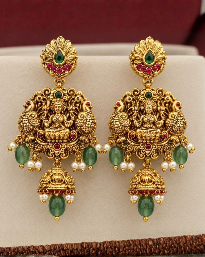 Gold Plated Elegant Laxmi Temple Beaded Necklace Set