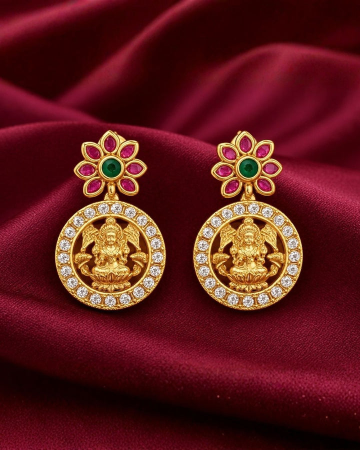 Kundan Gold Plated Mini Temple Lakshmi Necklace with Earrings