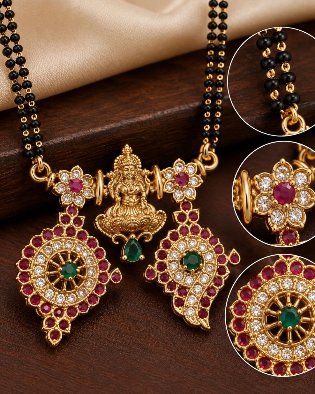 Gold Plated Real Kemp Laxmi Mangalsutra Set
