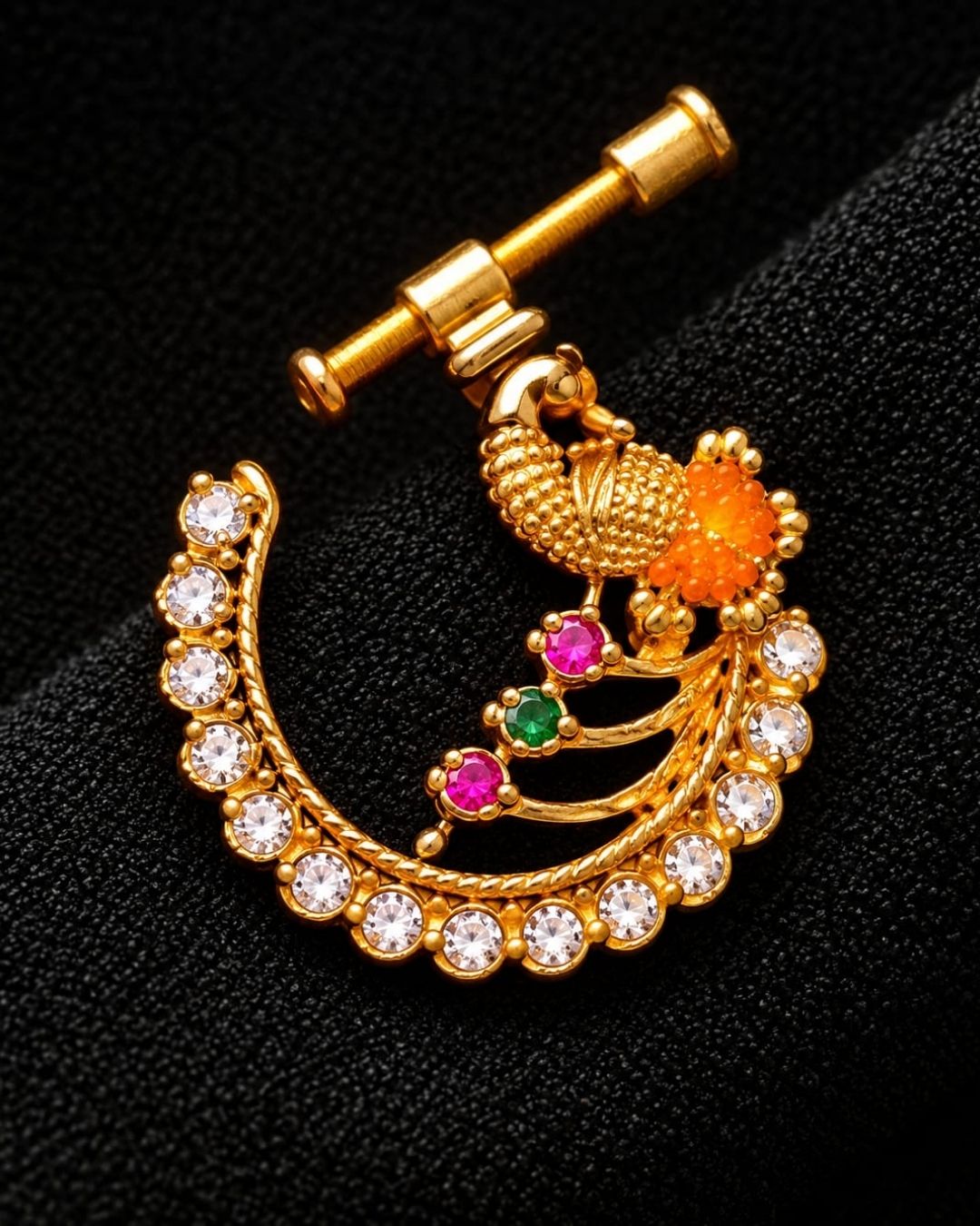 Gold Plated Peacock Design Nose Pin