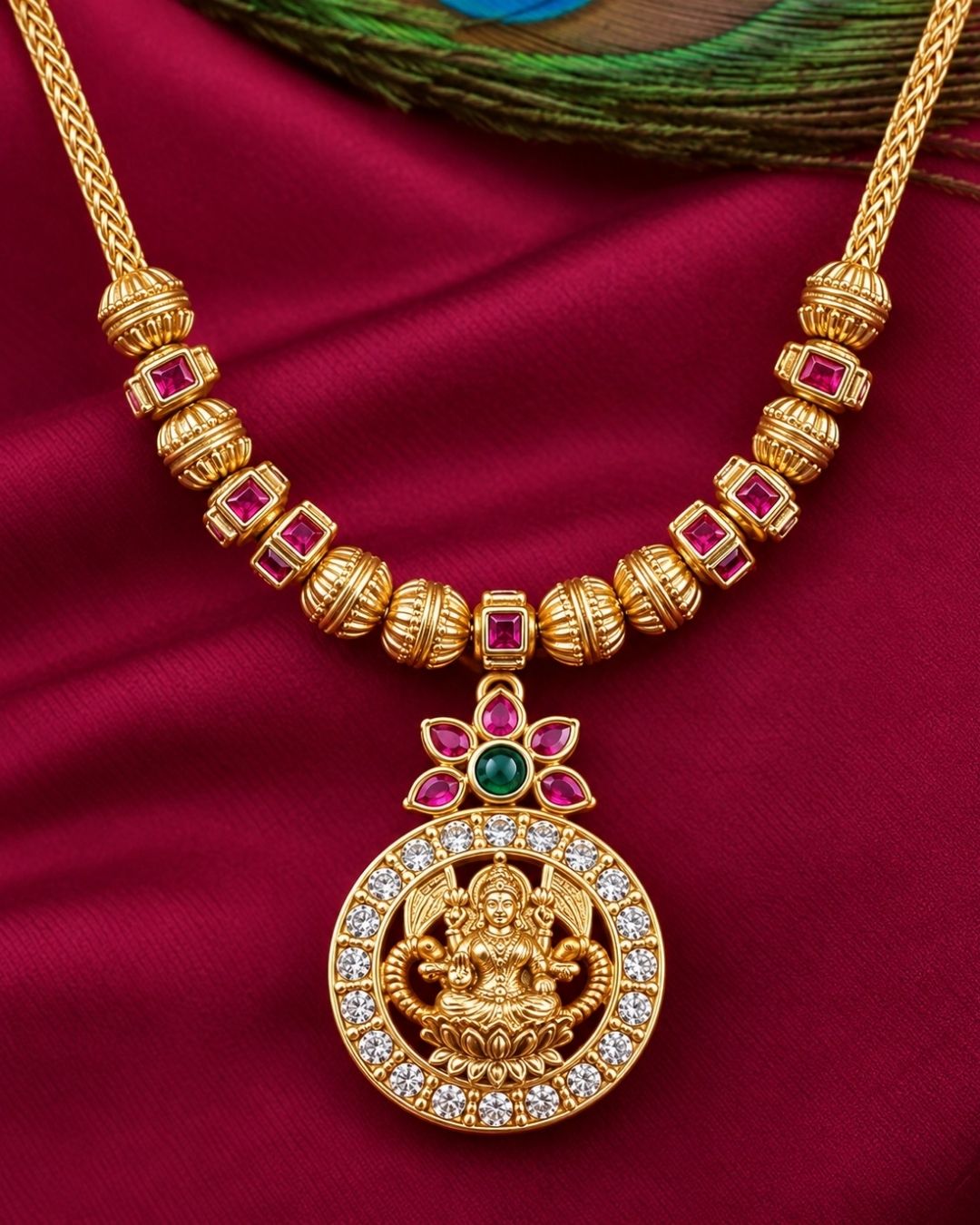 Kundan Gold Plated Mini Temple Lakshmi Necklace with Earrings