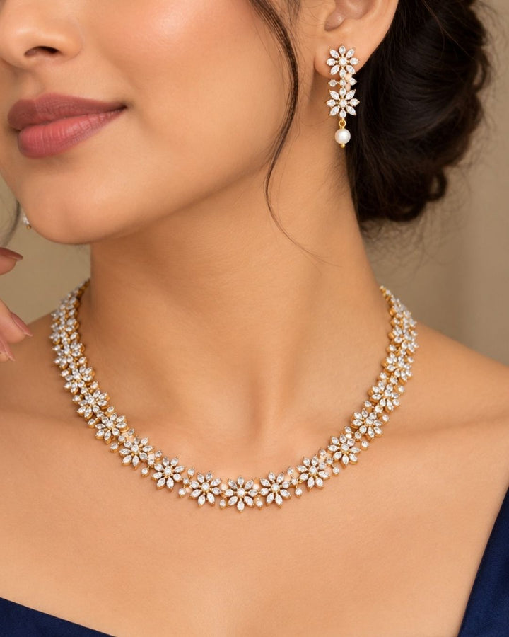 Pure Zirconian Diamond Gold Plated Necklace With Earrings c107520