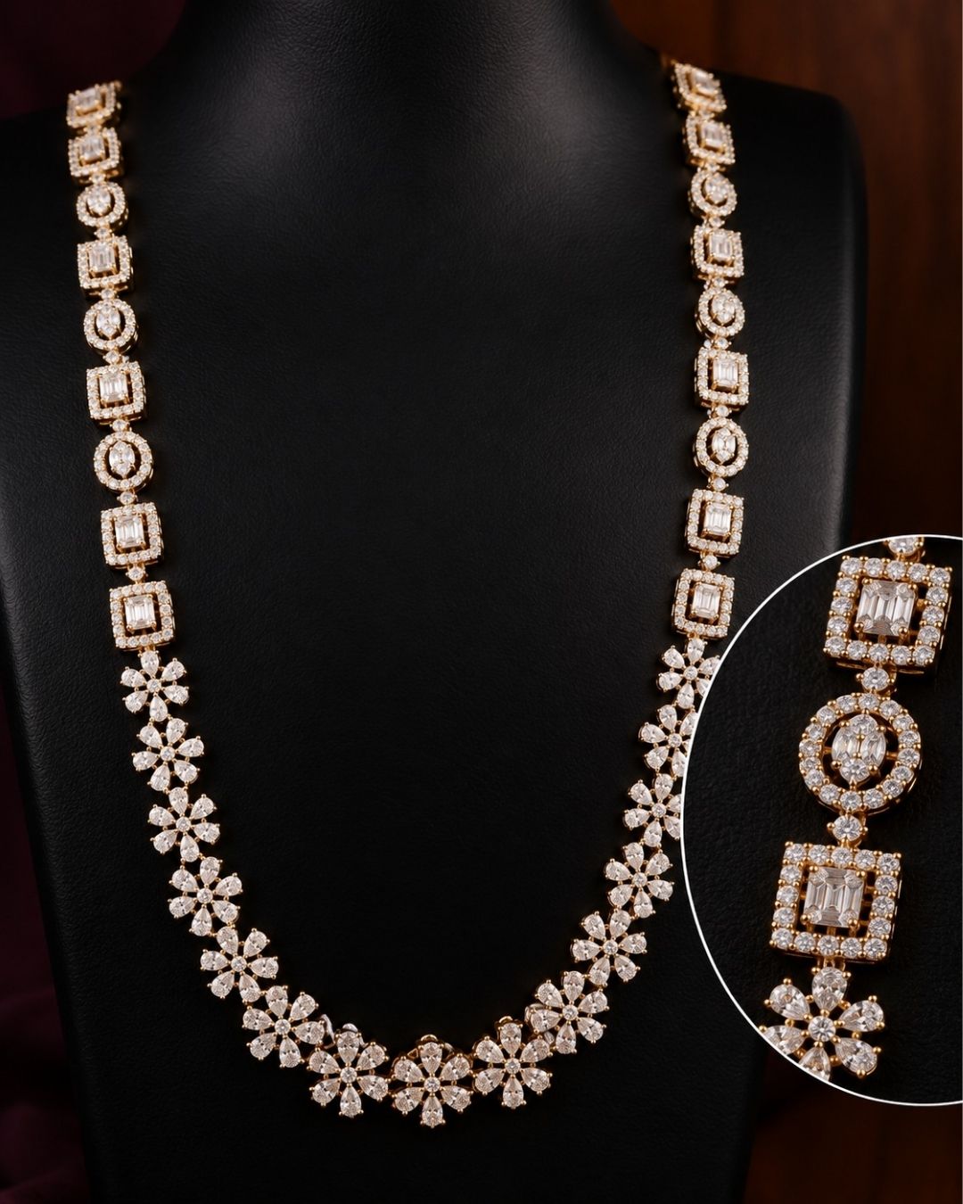 Zircon Diamond Gold Plated Necklace With Earrings