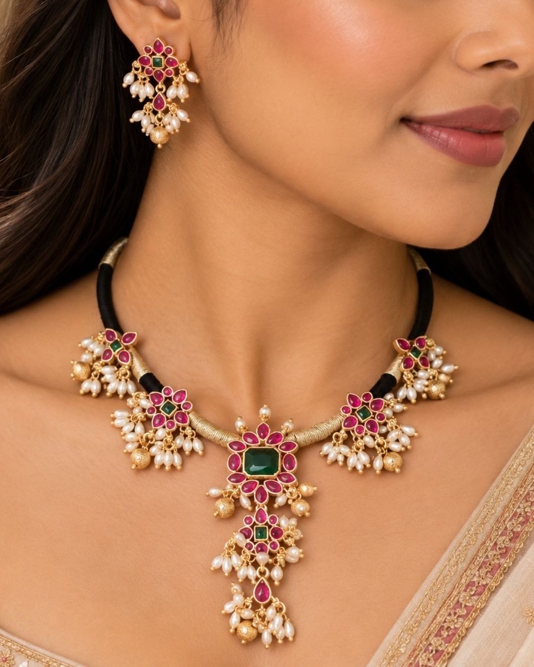 Jadau Kundan Gold plated Necklace With Earrings