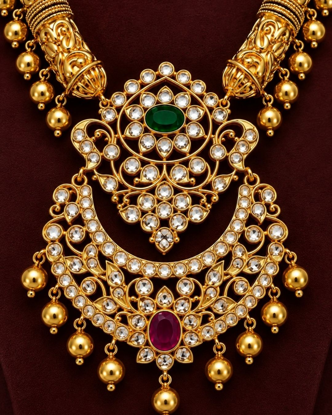 Jadau Kundan Gold Plated Beads Antique Necklace with Earrings