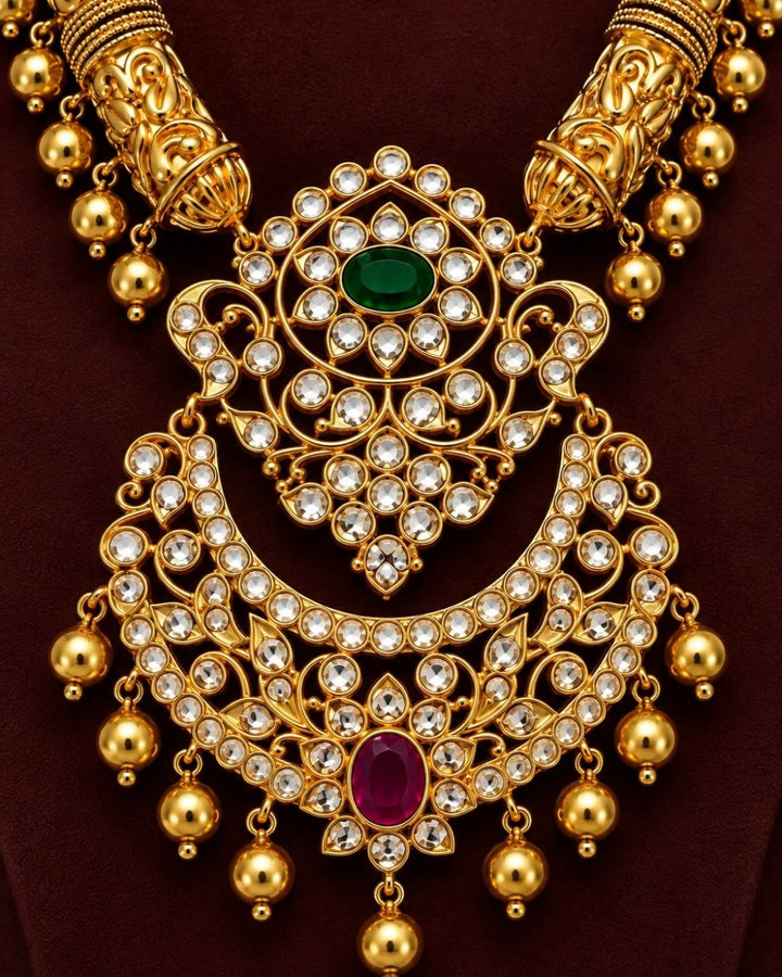 Jadau Kundan Gold Plated Beads Antique Necklace with Earrings