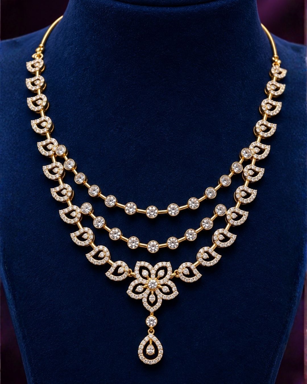 Zircon Diamond Gold Plated  Layer Necklace Set