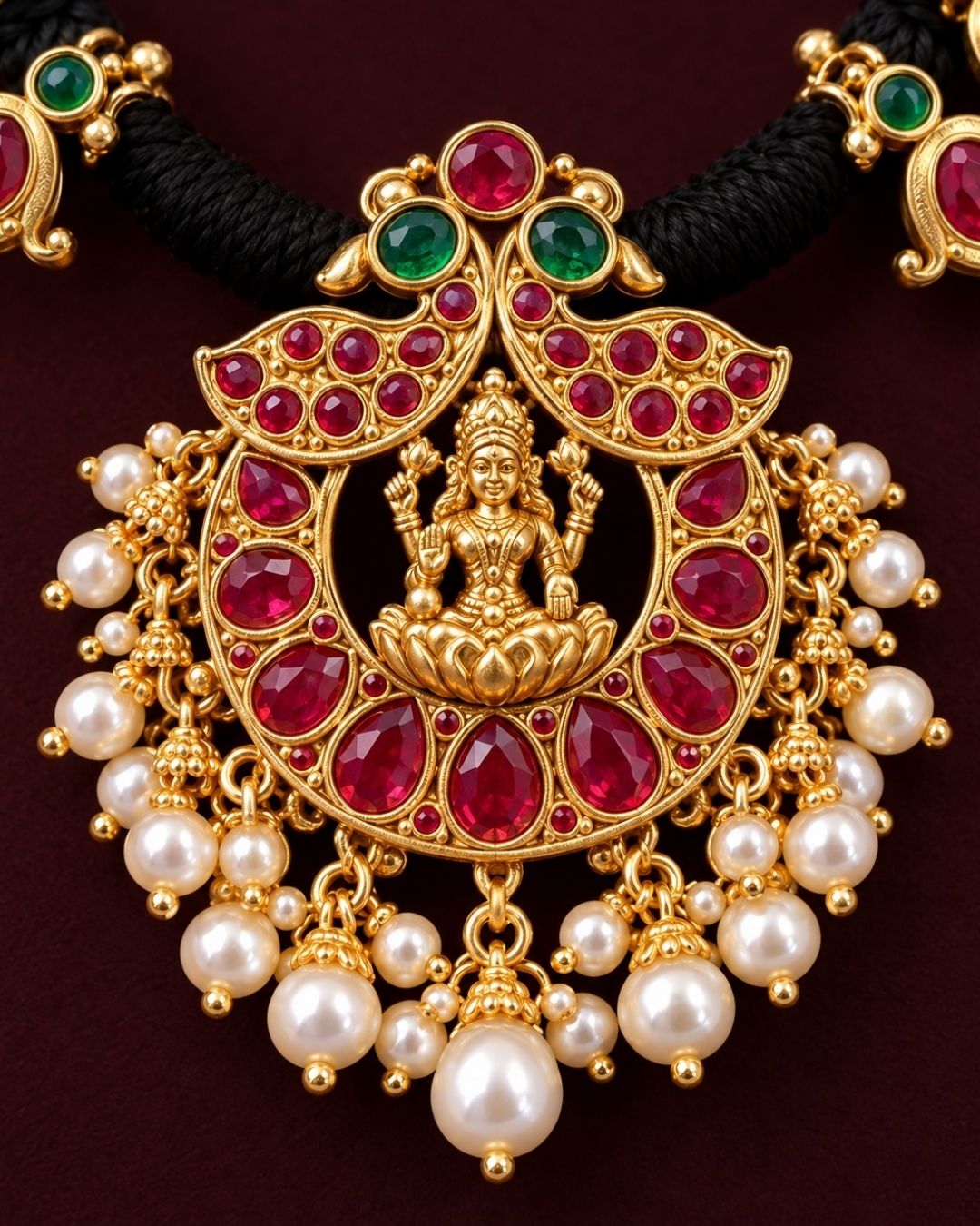Jadau Kundan Kemp Lakshmi Necklace Set