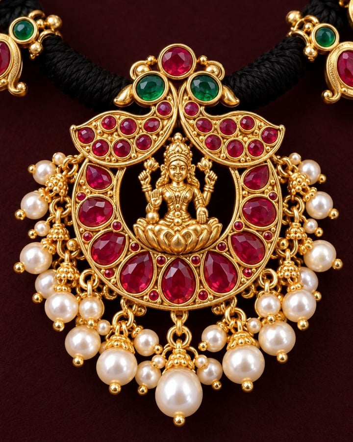 Jadau Kundan Kemp Lakshmi Necklace Set