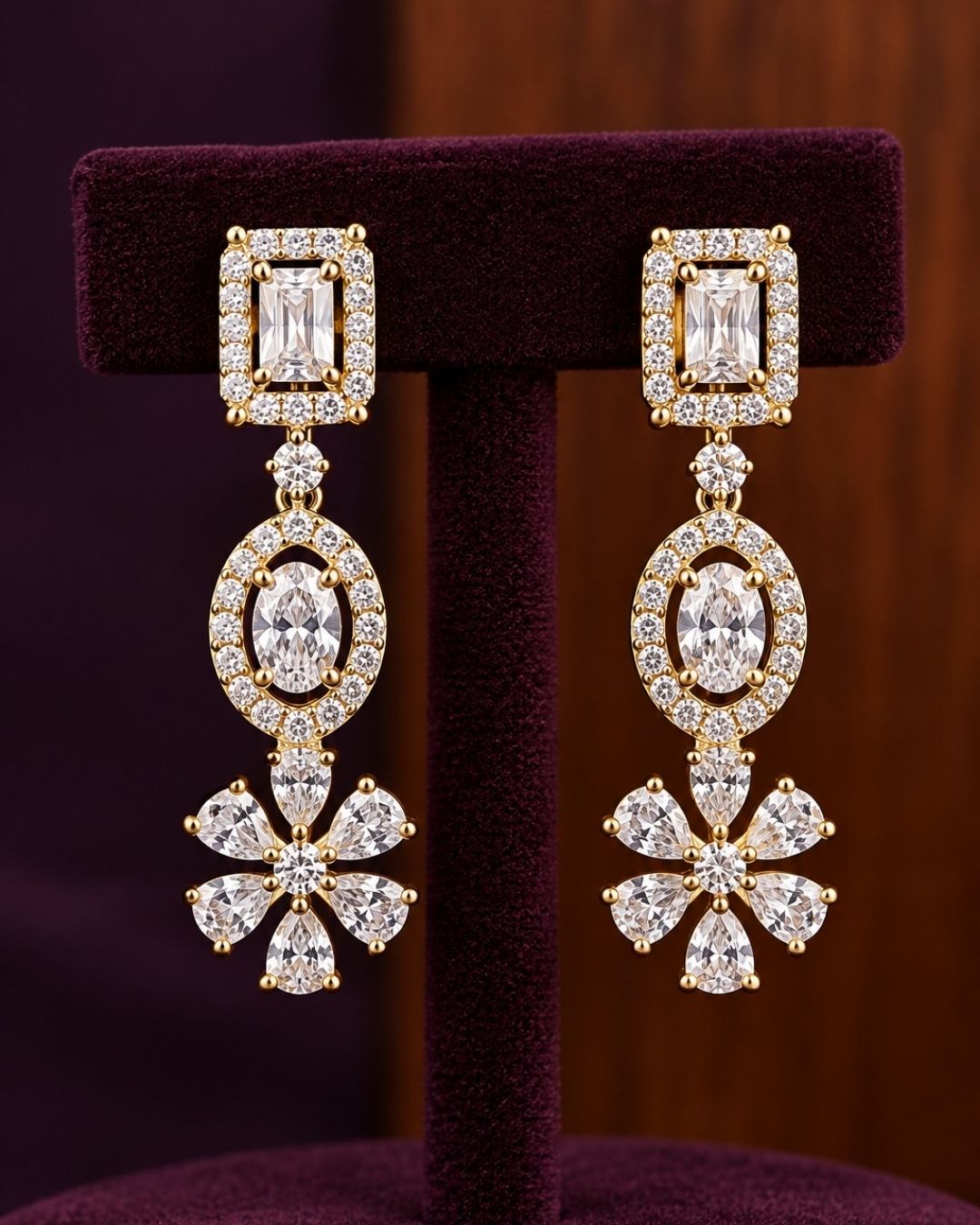 Zircon Diamond Gold Plated Necklace With Earrings