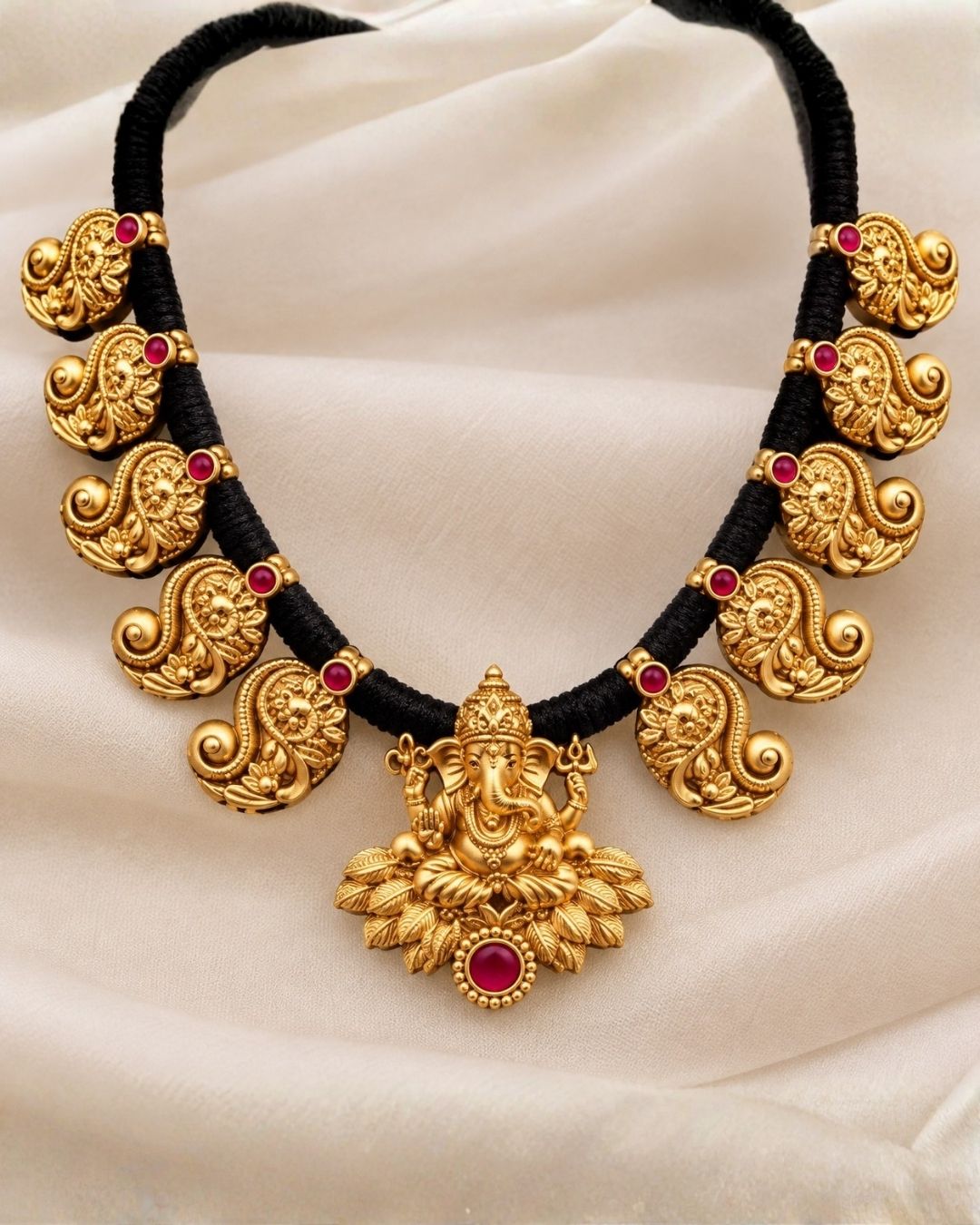 Kundan Gold Plated Temple Ganesha Necklace with Earrings g101250