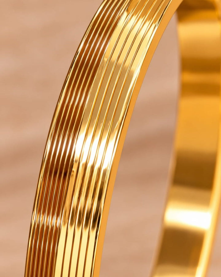 Gold Plated Men’s Kada with Sleek Multi-Line Design