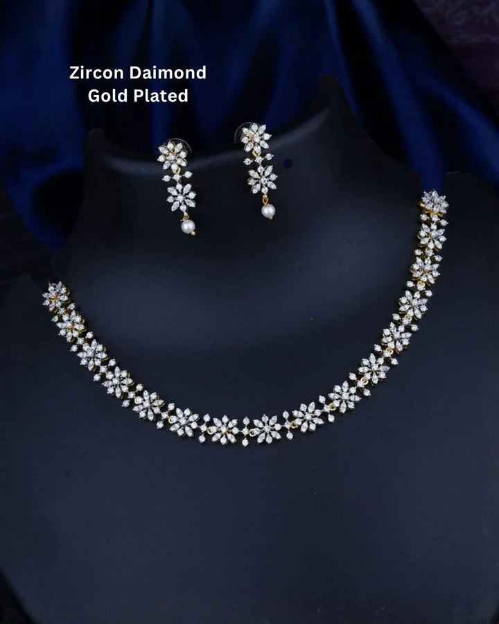 Pure Zirconian Diamond Gold Plated Necklace With Earrings c107520