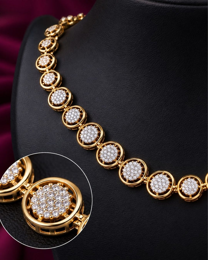 Zircon Diamond Gold Plated Necklace with Earrings